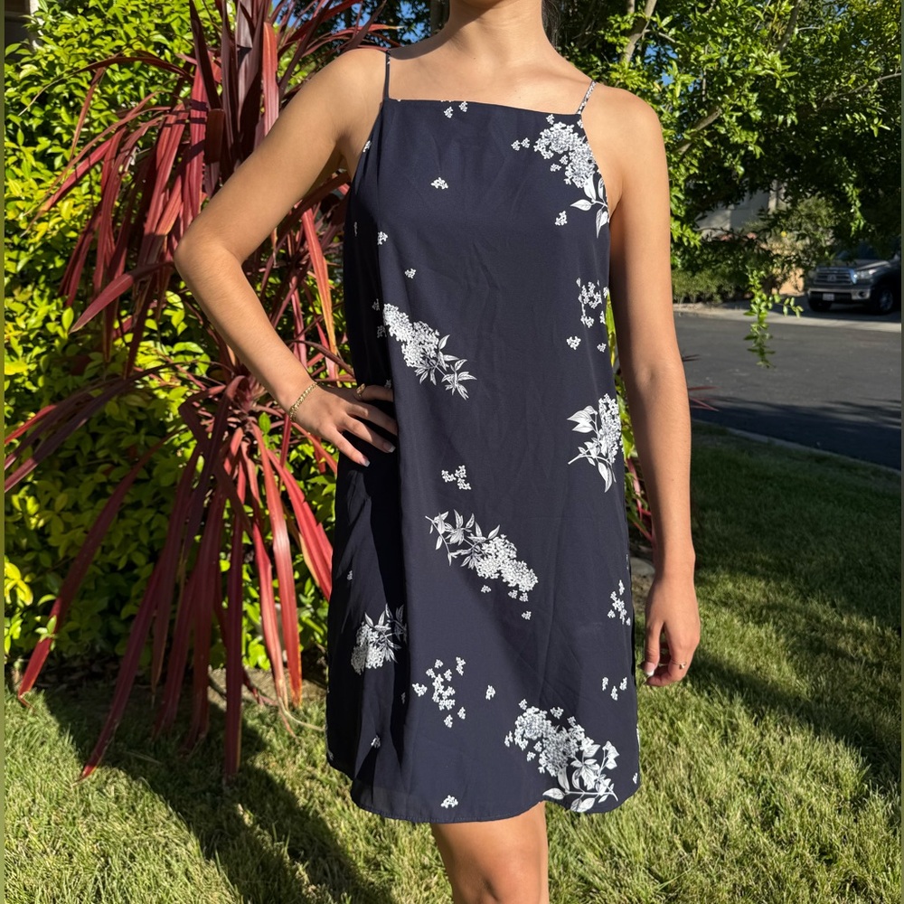 Navy Floral Slip Dress Minimalist 90s Chic Summer Mini Size Small